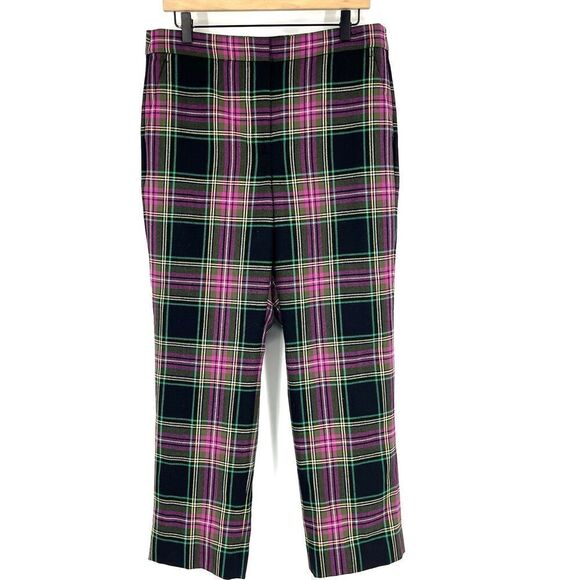 J Crew Kate Pants Size 12 Purple Black Wool Straight Leg Stewart Tartan Plaid - Picture 1 of 7
